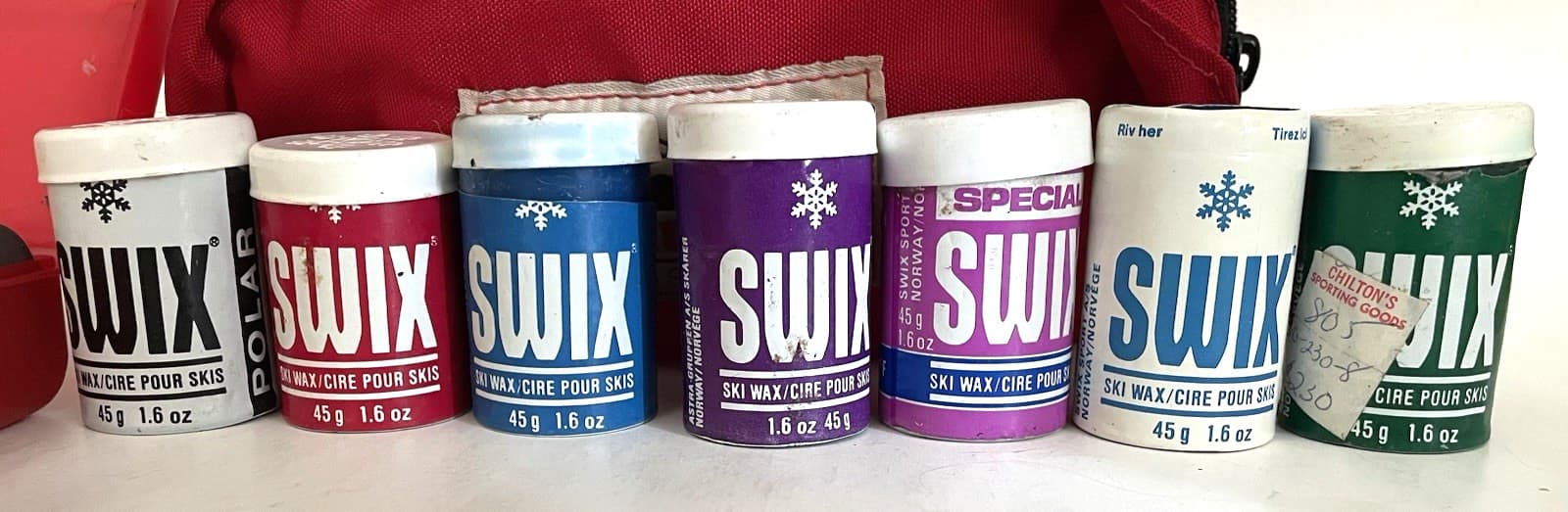 LARGE Lot of 9 SWIX Ski Wax Tubes Scraper Cork XC Various Temps in Vtg KELTY BAG 3