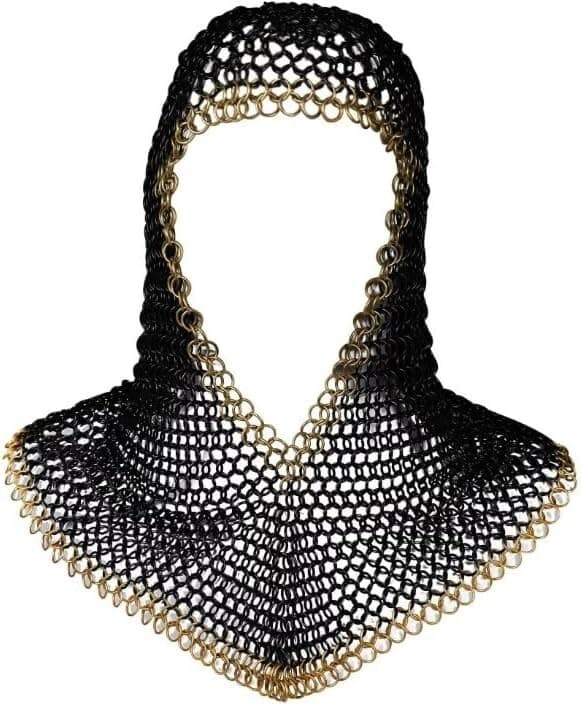 Medieval Warrior Chainmail Two Tone Coif Armor, Black and Gold 18.75 Inches 2
