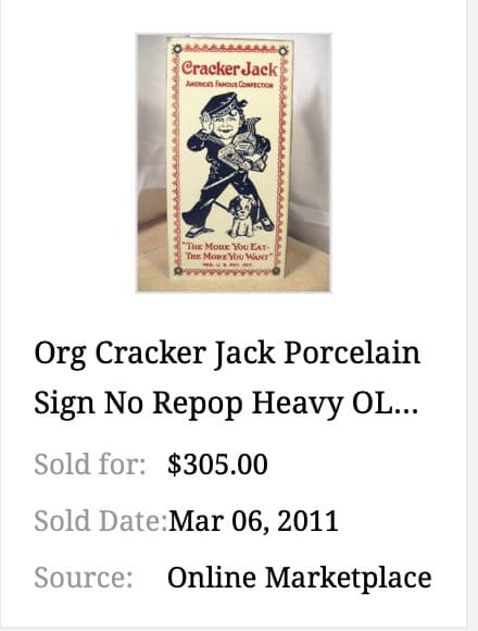 VINTAGE CRACKER JACK CANDY SAILOR & DOG  🐶  12" PORCELAIN METAL CONFECTION SIGN 4