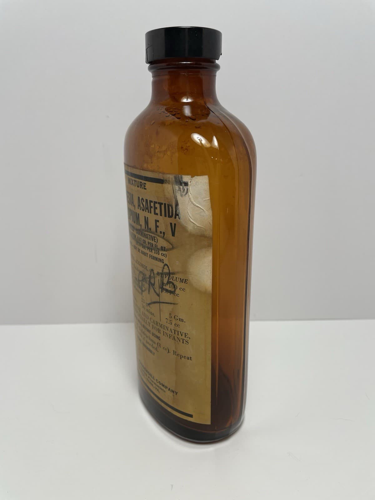 Vintage MAGNESIA, ASAFETIDA and OPIUM, N. F., V Medicine Bottle EMPTY 3