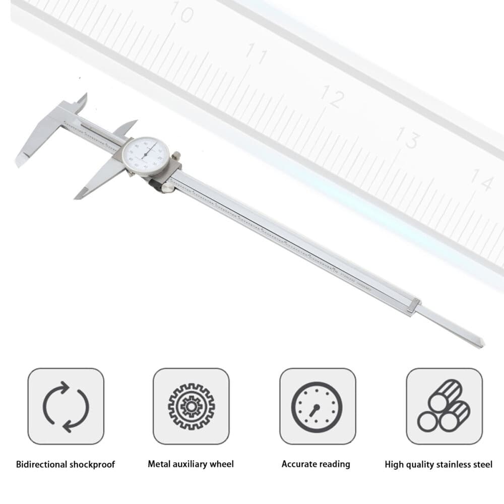 Shockproof Dial Caliper, 0.1" per Revolution, 0-12" Range, 0.001" Accuracy &Case 2
