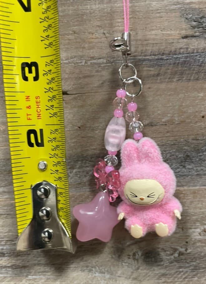 Labubu Pink Fuzzy Mini Keychain 4.5" 3