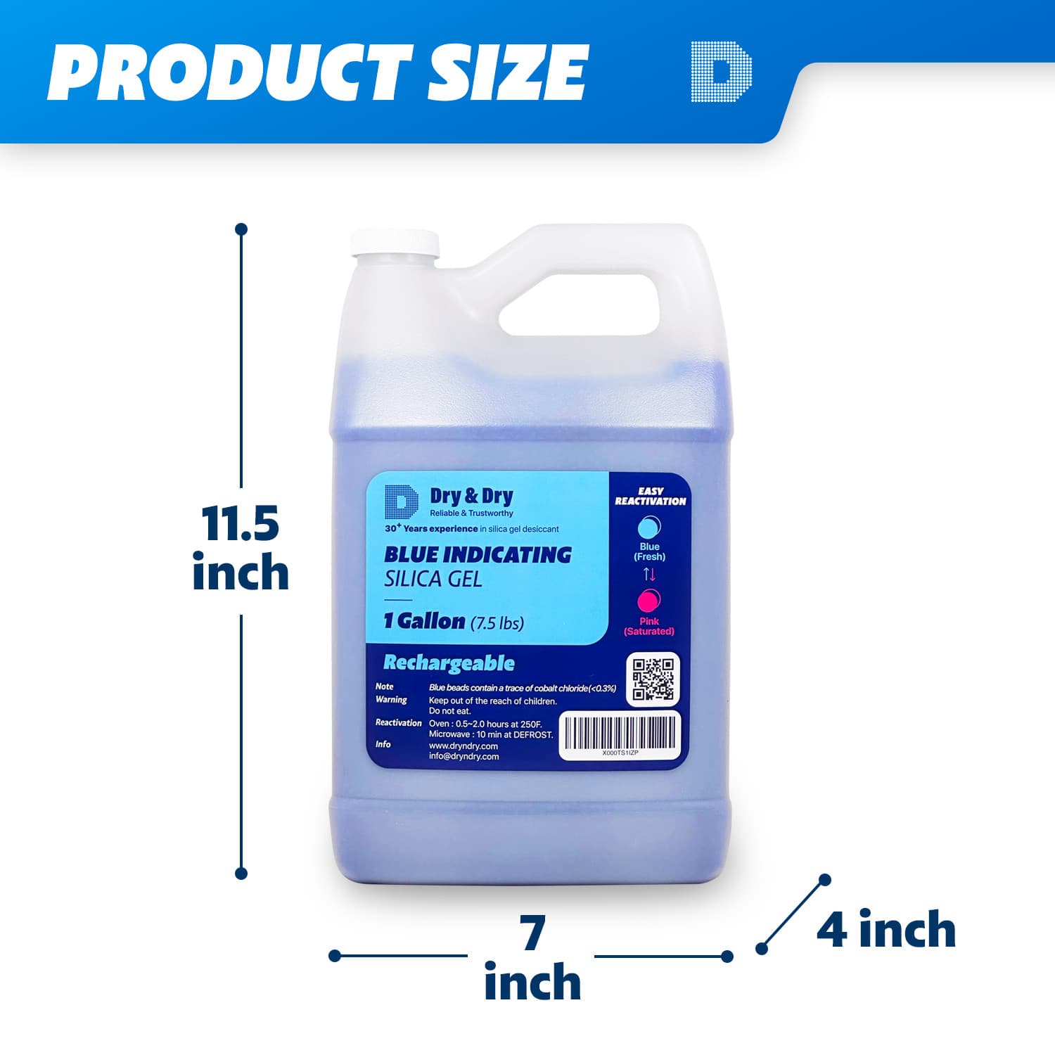 1 Gallon(7.5 LBS) "Dry & Dry" Premium Blue Indicating Silica Gel Desiccant Beads 5