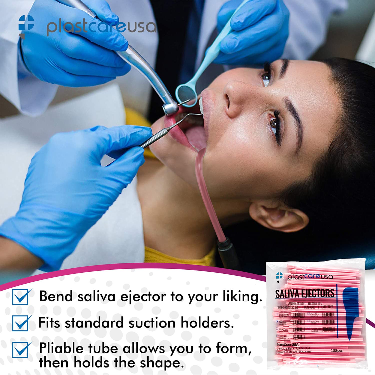 1000 (10 Bags) Pink Dental Saliva Ejectors Ejector Disposable Suction Tips 4