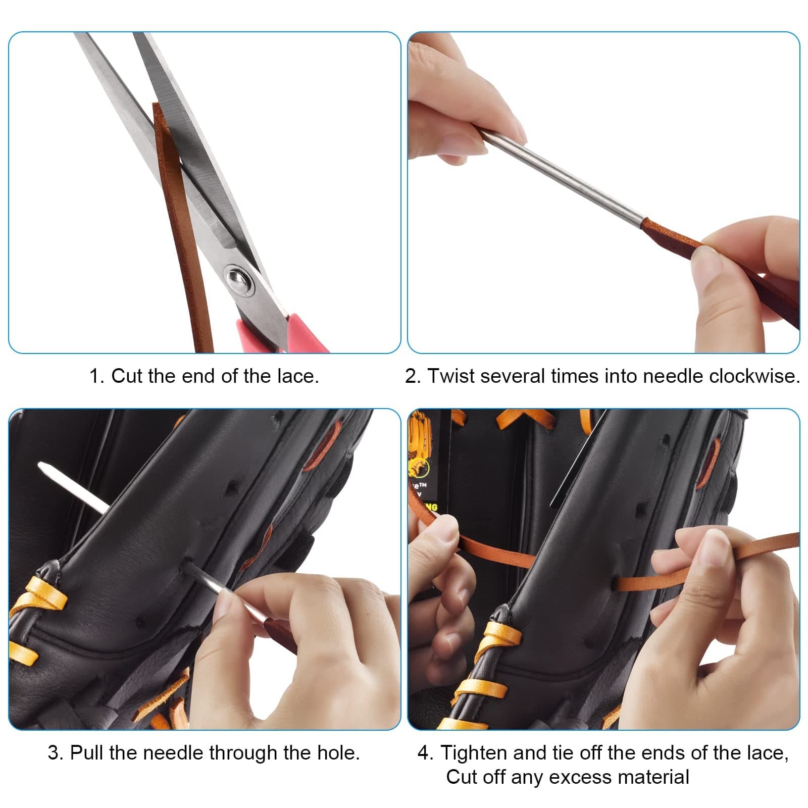Softball Baseball Glove Lace Kit Mitt Leather Lacing Repair Deluxe Relacing 2pcs 3