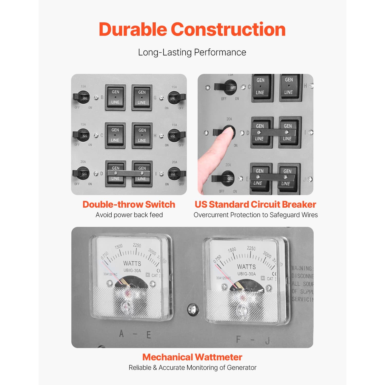 Manual Transfer Switch 30A Generator Transfer Switch Kit NEMA 3R 7500W 3