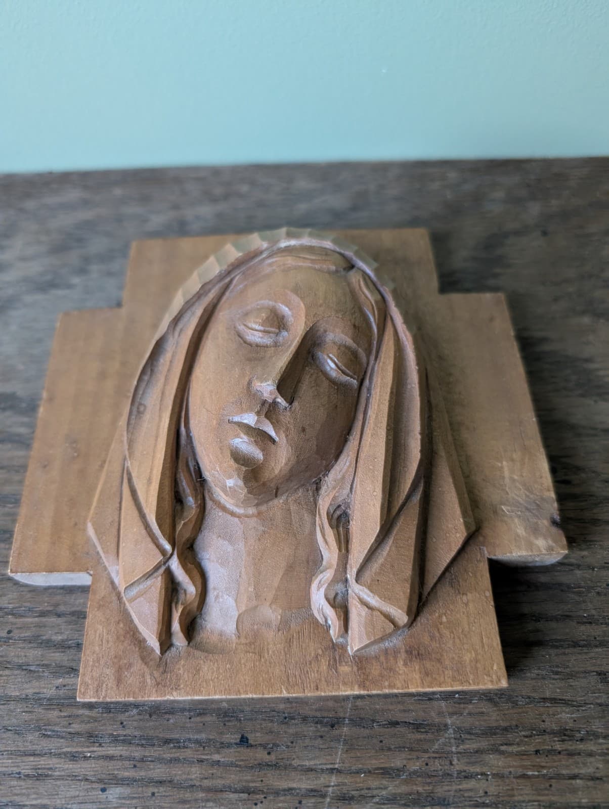 Vintage Carved Wooden Jesus and Mary Wall Hangings Plaques 2
