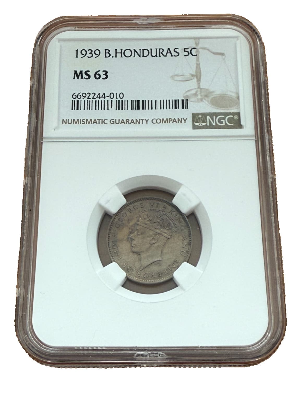 British Honduras 1939 Copper - Nickel 5 Cents NGC MS63 George VI