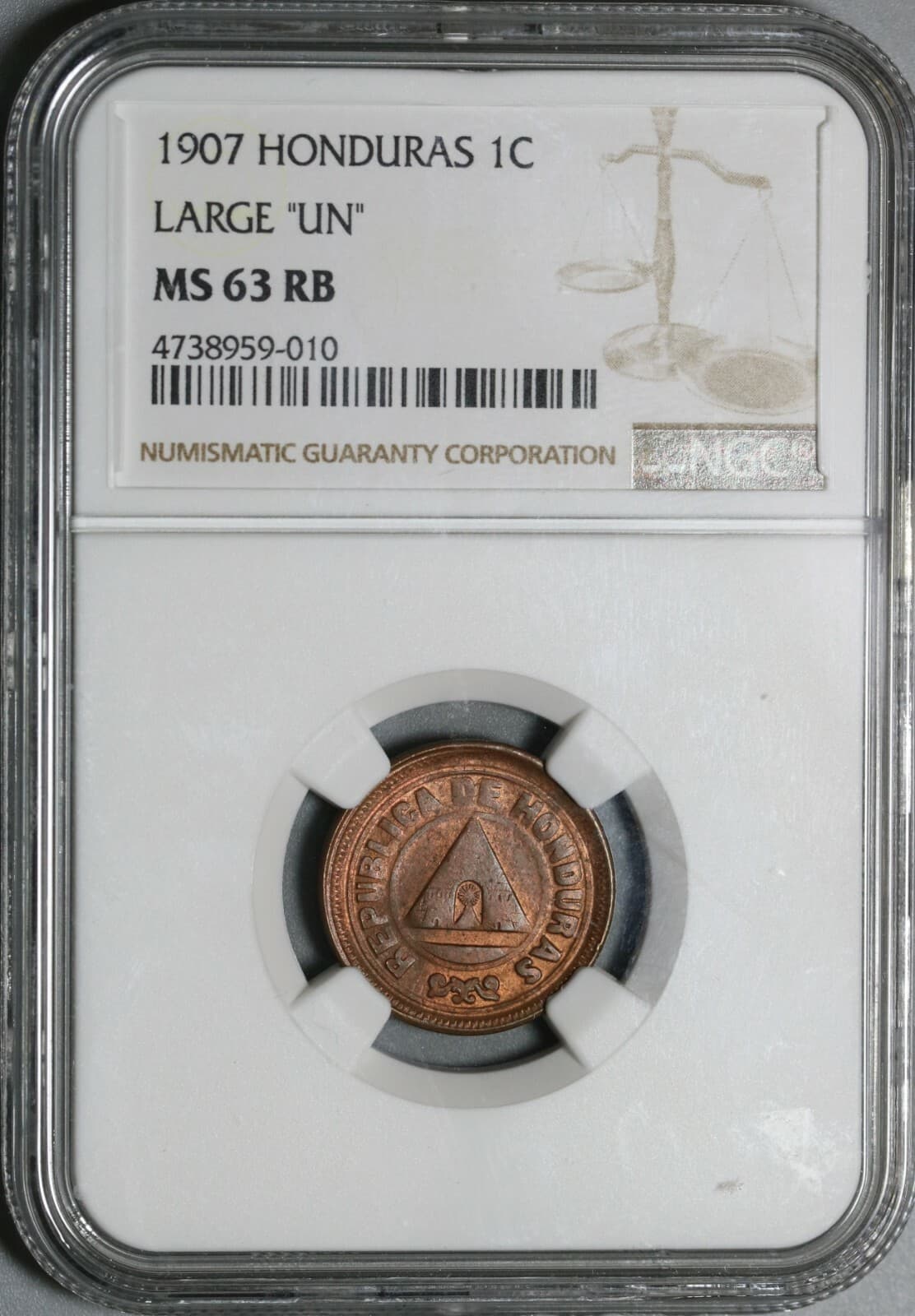 1907 NGC MS 63 Honduras 1 Centavo Large UN Coin (20100401C) 6