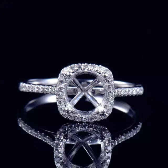 6 MM Round Moissanite Women Semi Mount Halo Wedding Ring 14K White Gold Plated