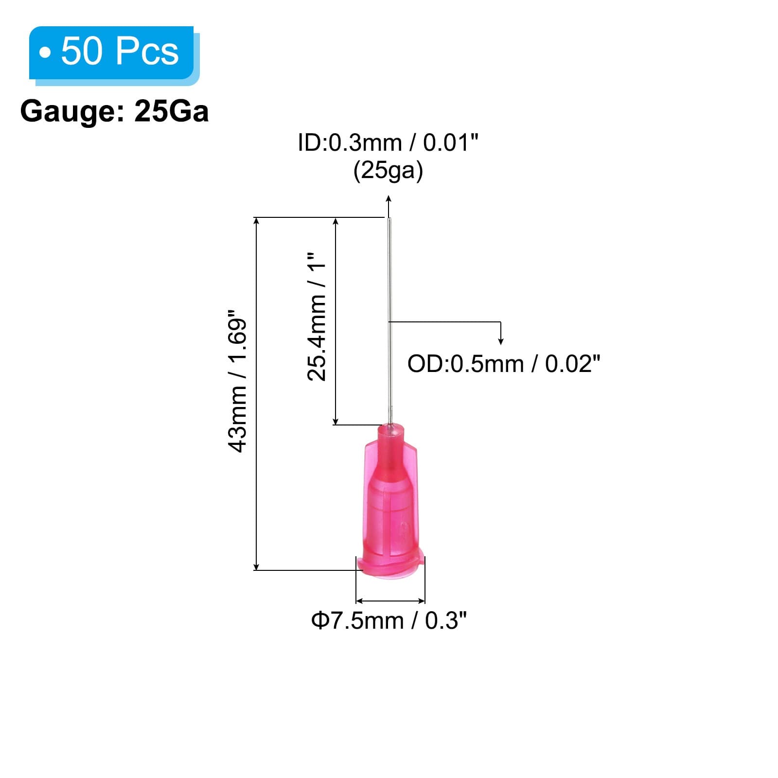 50Pcs 25Gax1" Dispensing Needle Tip Stainless Steel and Plastic Rose Red 2