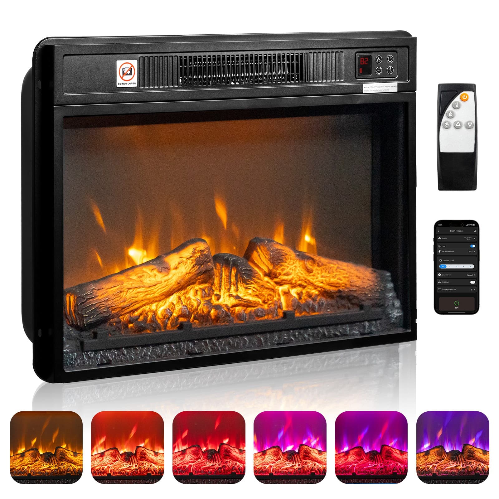 26" Electric Infrared Quartz Fireplace Insert Log Flame Heater w/ Remote Control 4