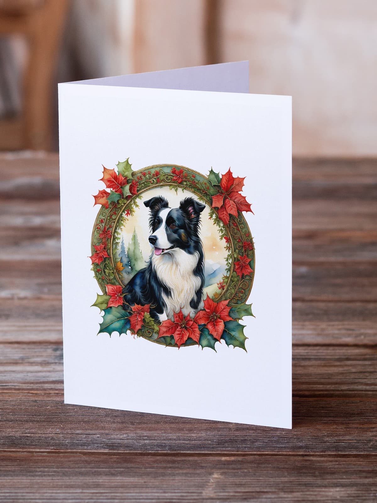Border Collie Christmas Flowers Greeting Cards Envelopes Pack of 8 DAC2324GCA7P 2