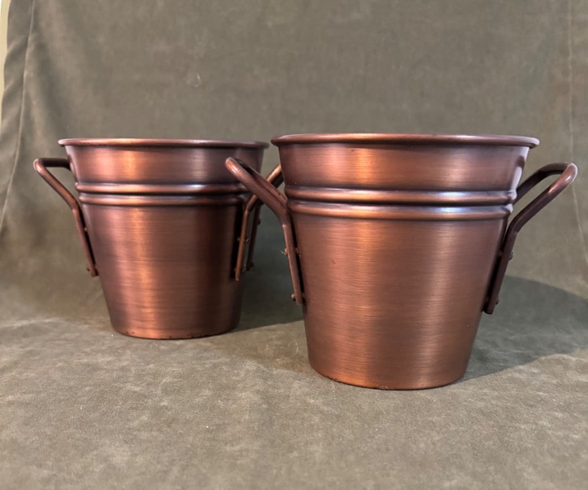 Smith & Hawken Copper Finish Planters with Handles Bucket Vase Set Of 2 3