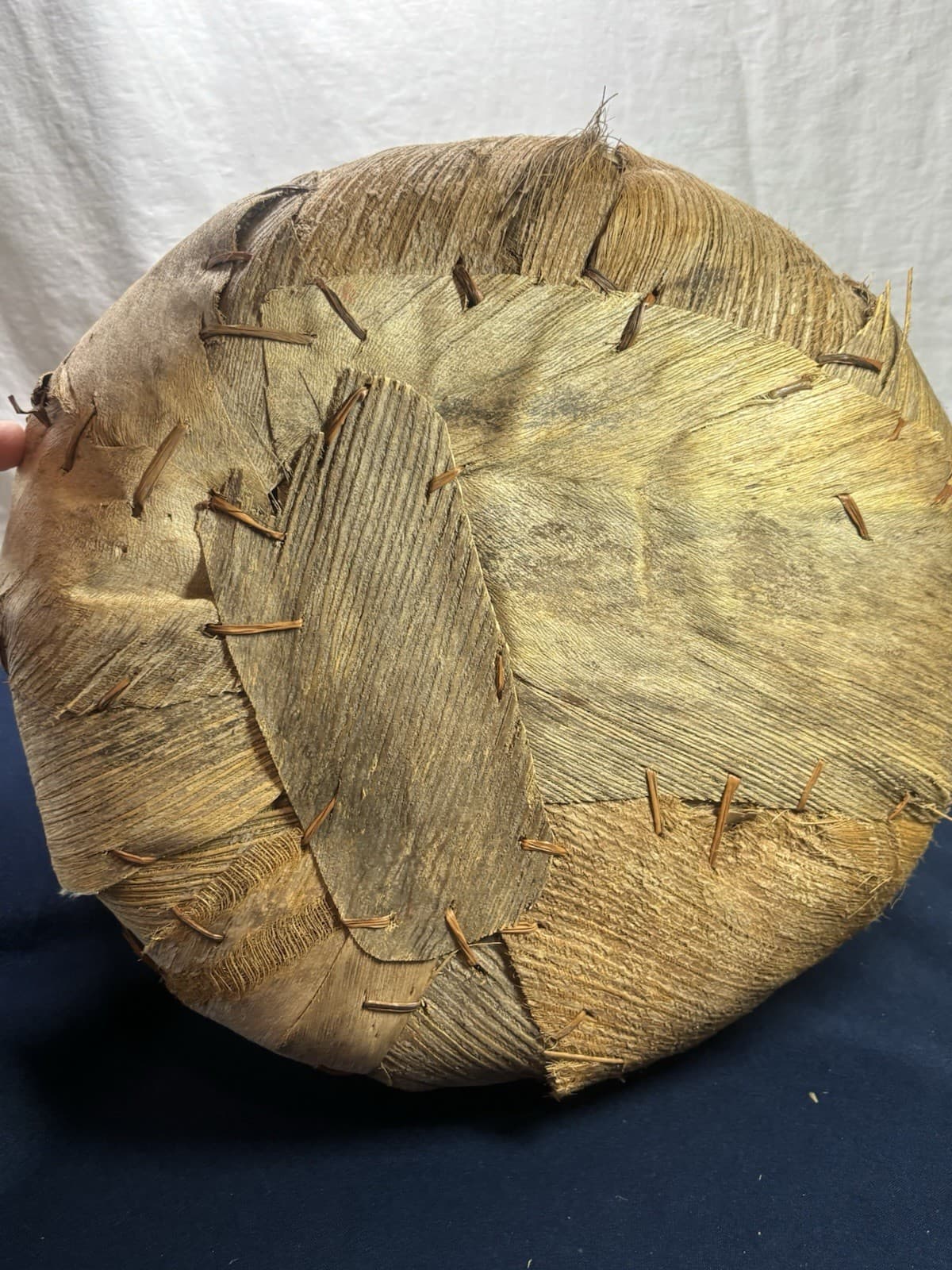 African Coconut Husk Curved Vine Handles Large Primitive Basket. Estate Item EUC 5