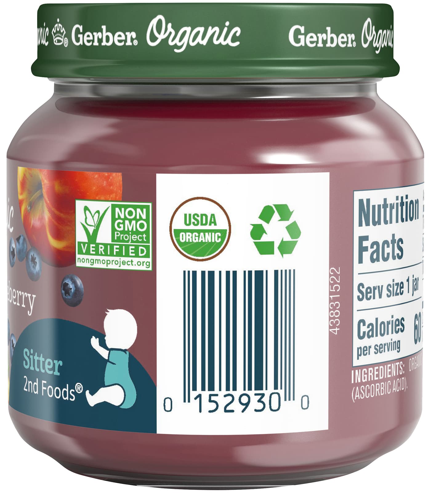 Gerber 2nd Foods Baby Food Jars Organic Apple Wild Blueberry - 4 Oz - Pack of 10 4