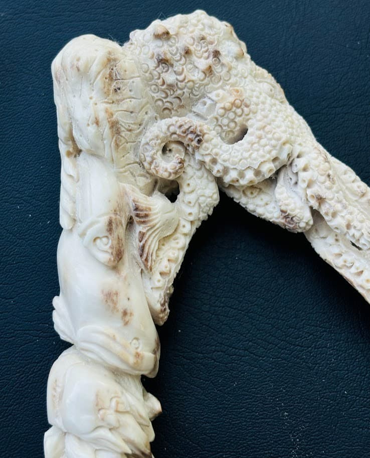 Bali Antler Custom Carved Figurine Knife Stag  or Cane Handle Sea Animals Fish 4