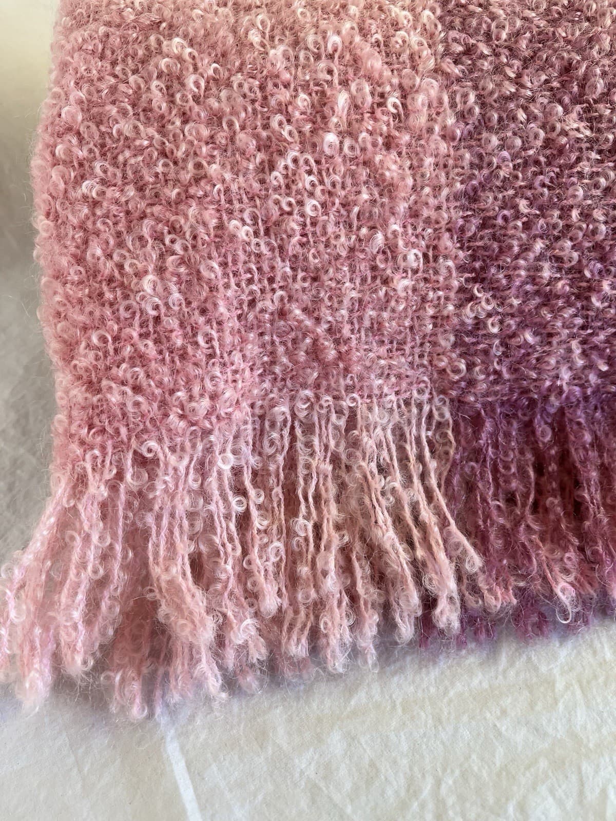 Vintage Pink Mohair Scarf or Wrap with Fringe Made in Ireland 4