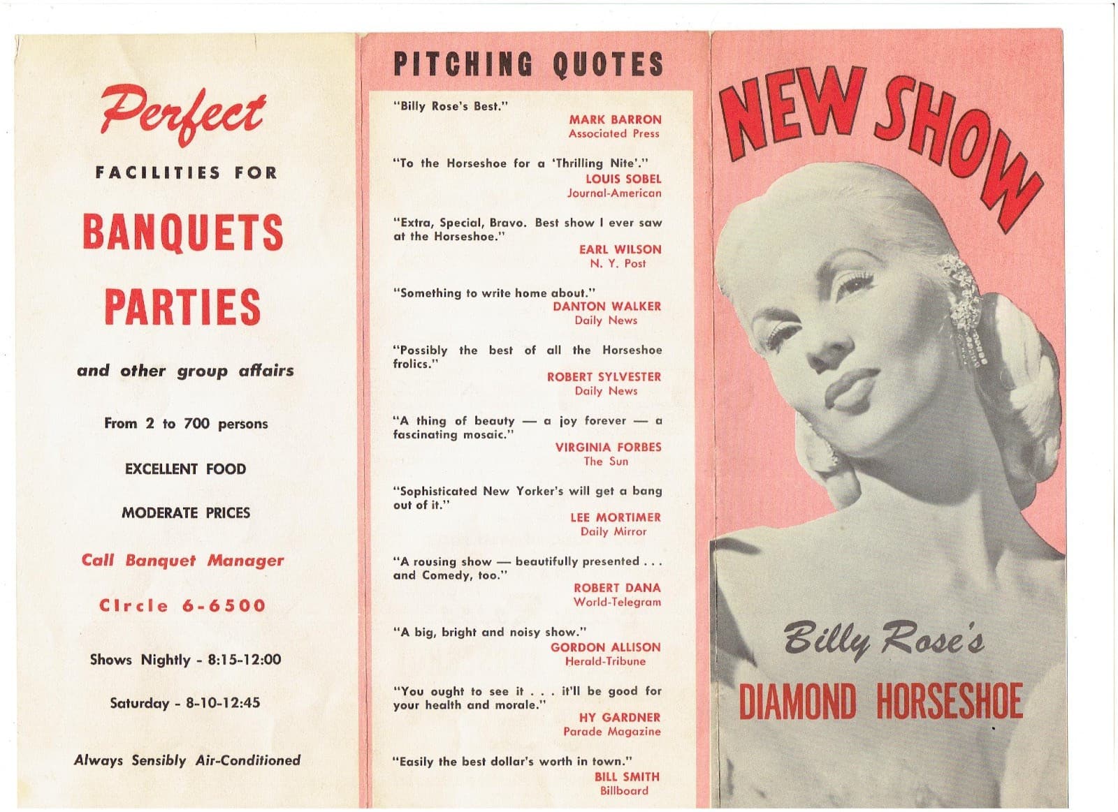 Billy Rose’s Diamond Horseshoe Vintage Show Promotional Tri-Fold Brochure 2