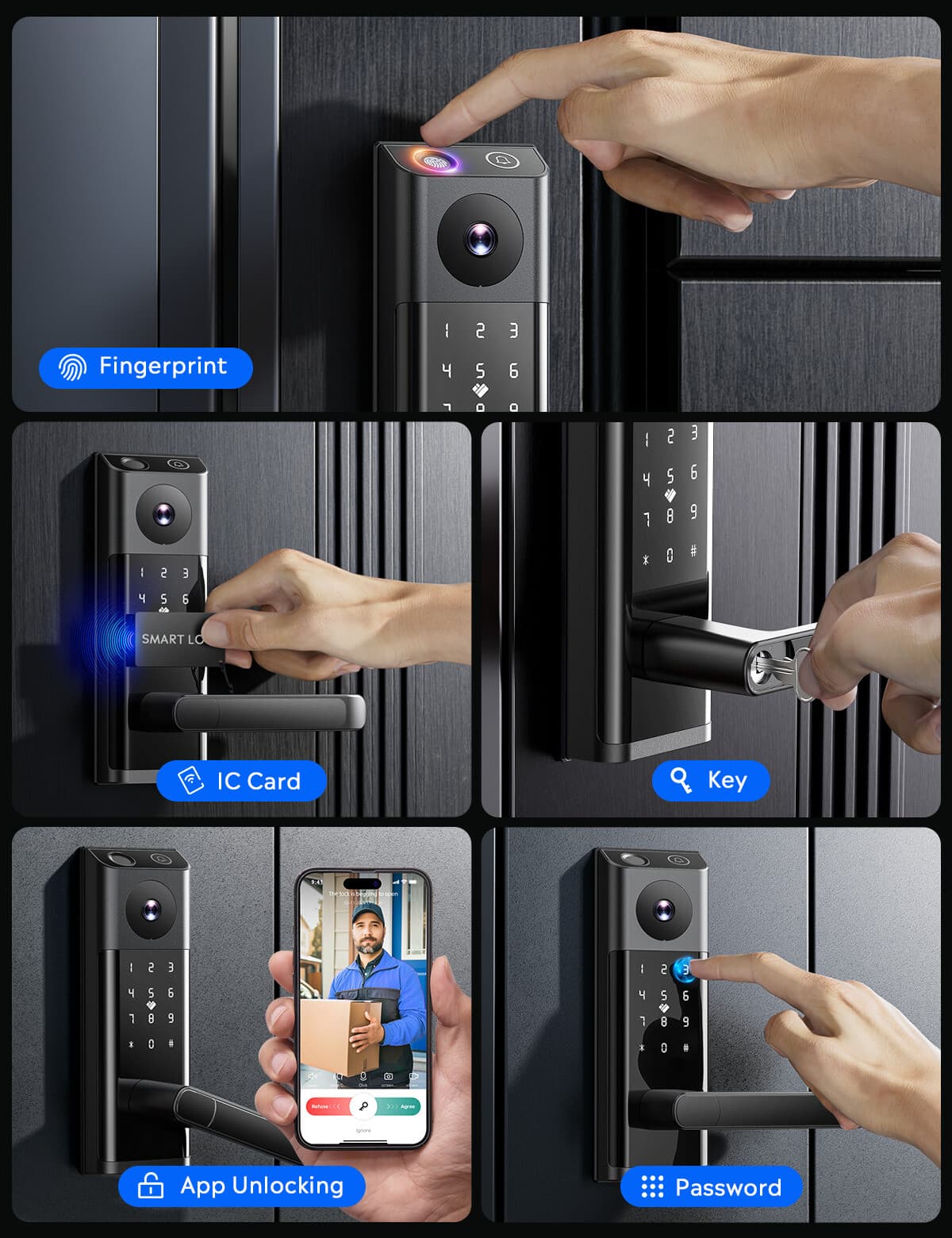 Smart Lock with Camera & Handle Fingerprint Keyless Door Lock WiFi APP Control 4