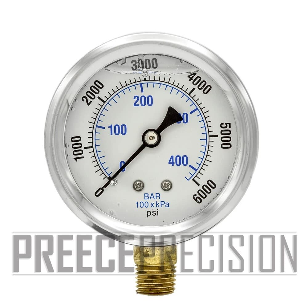 Liquid Filled Lower Mount Pressure Gauge with 2.5" Dial, 0-6000PSI, 1/4"Male NPT 2
