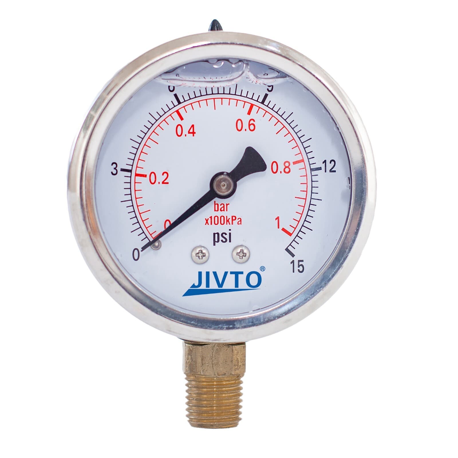 Pressure Gauge,liquid Filled,2" Dia,0-15 psi,1/4 NPT Lower Mount