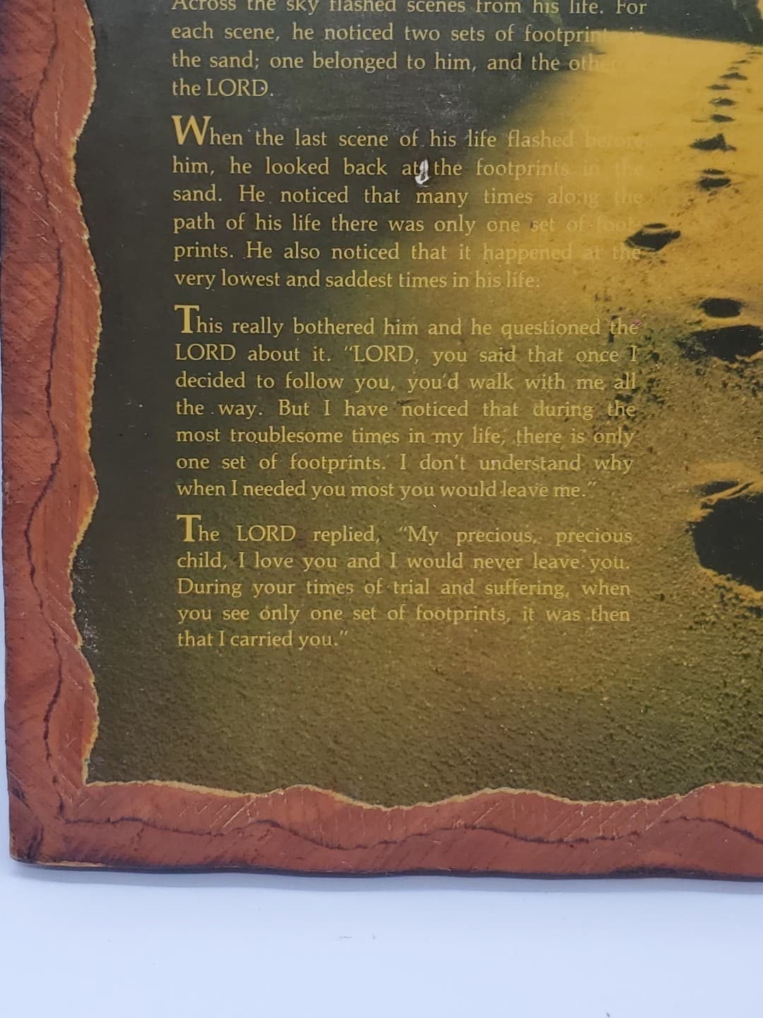 Footprints in The Sand Inspirational on Wood Hanging Plaque 6 1/2" x 8 1/2 5