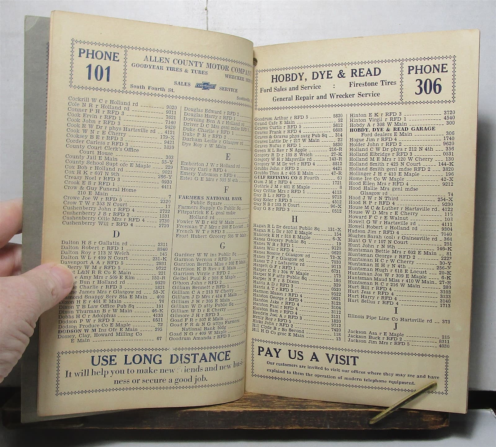 June 1933 Scottsville Kentucky telephone directory 4