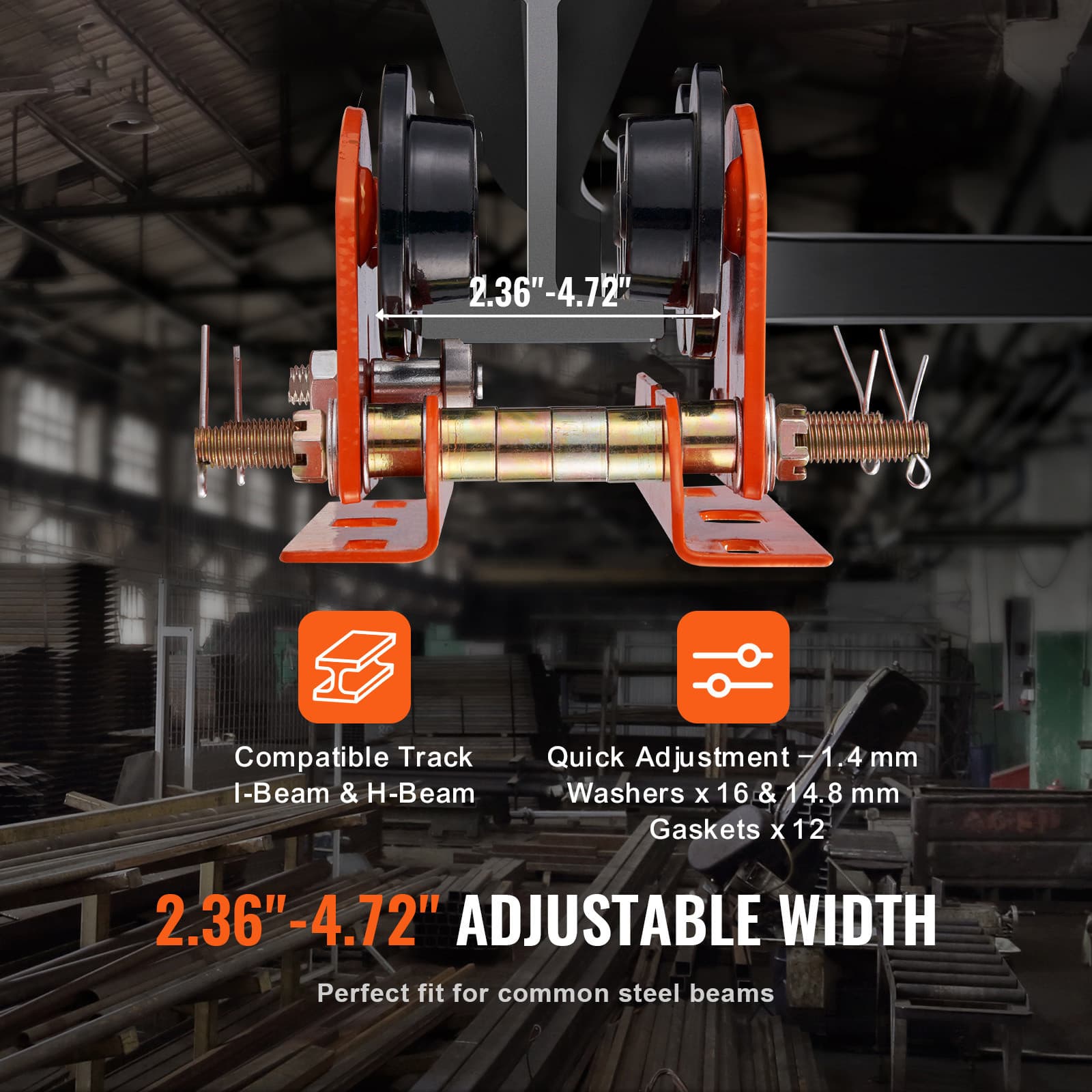 Electric Hoist Manual Trolley 1100 lbs/0.5T 2.36"-4.72" I-Beam Adjustable 2