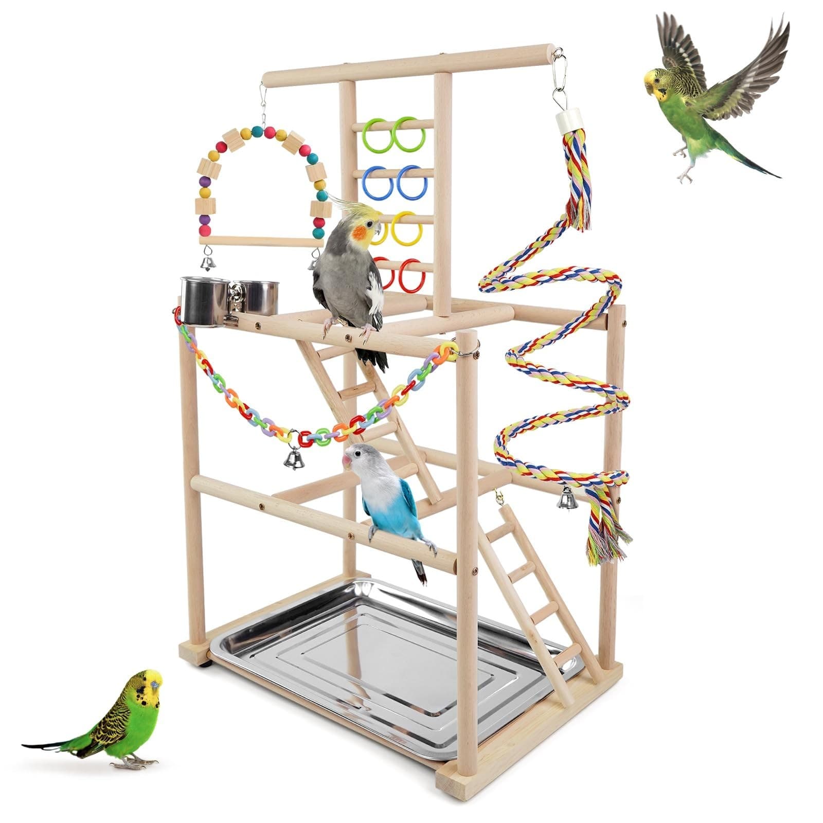 Bird Playground, Parrots Playstand for Small to Medium Birds, Perch Stand wit...