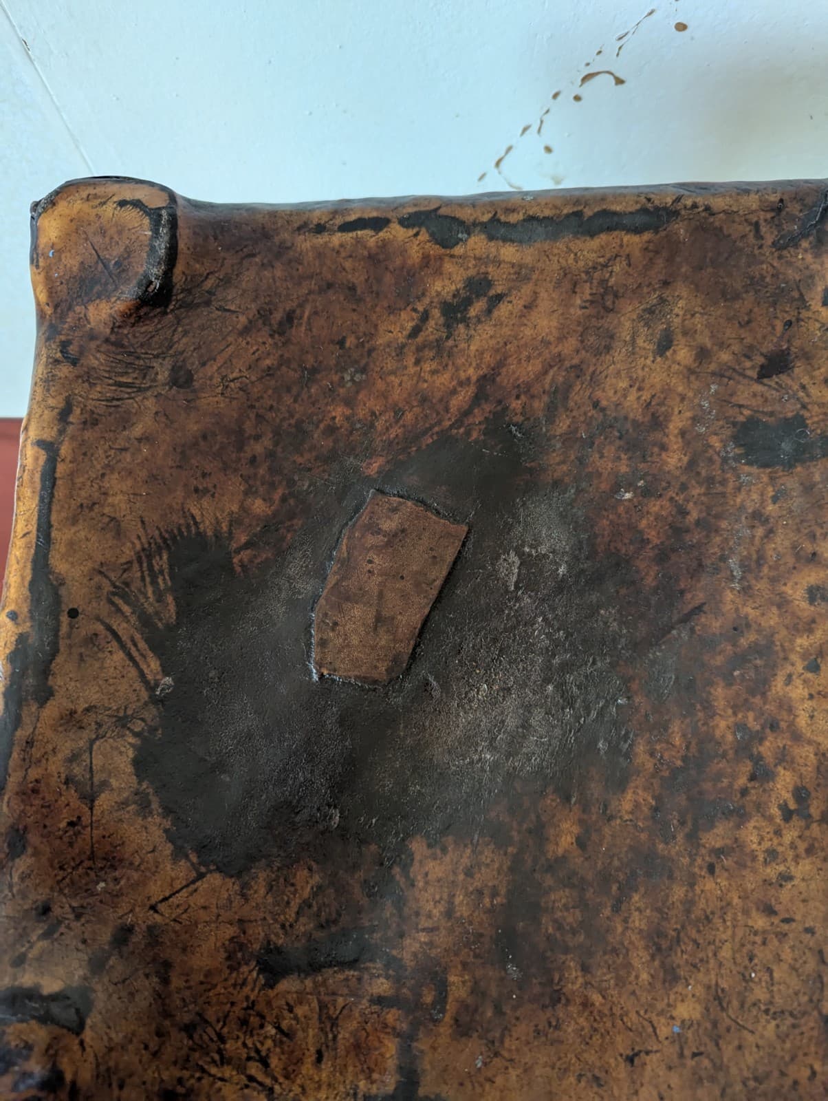 Antique Ethiopia Afar Tribe Leather Top Four Wood Legged Stool Beautiful Patina 4