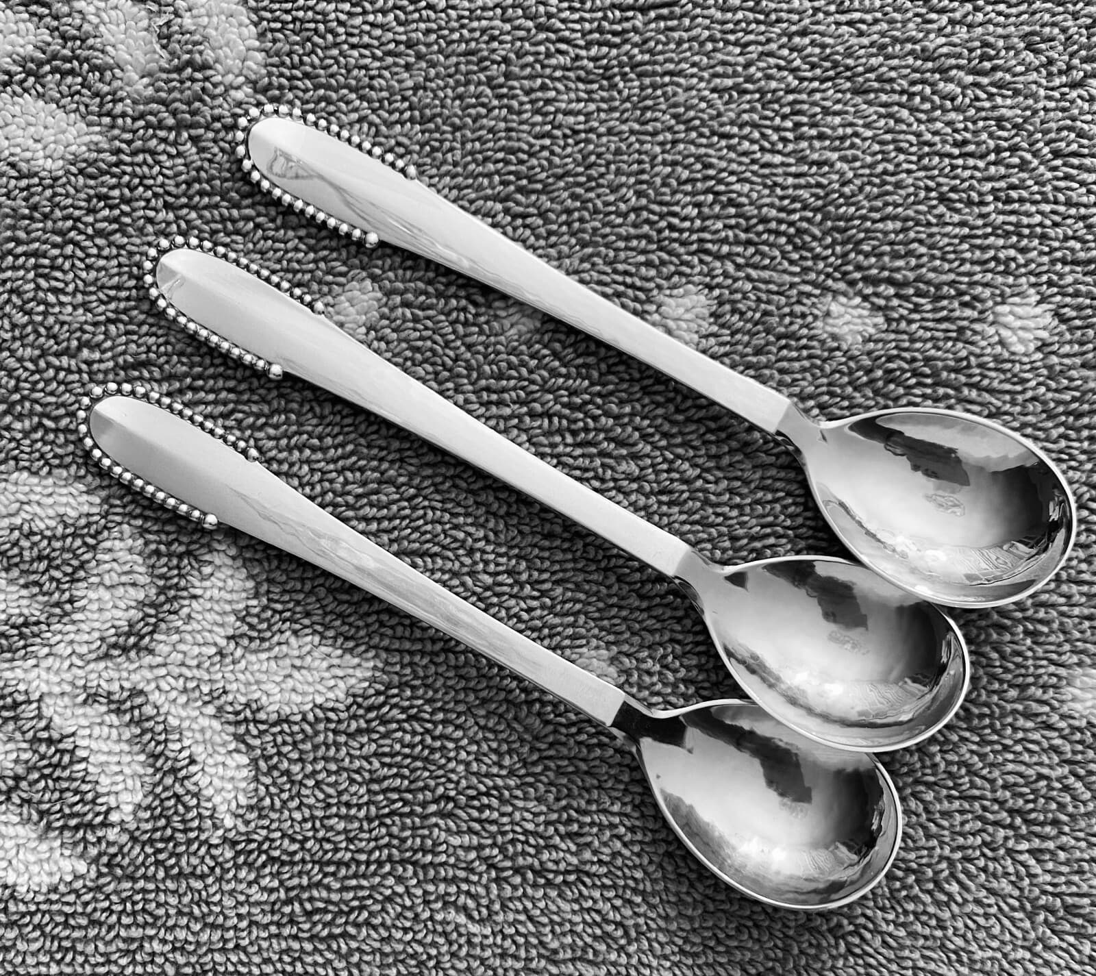 GEORG JENSEN Beaded Stlg Teaspoons, 3/Set (Small, Old Style Oval Bowls), 5” . 4