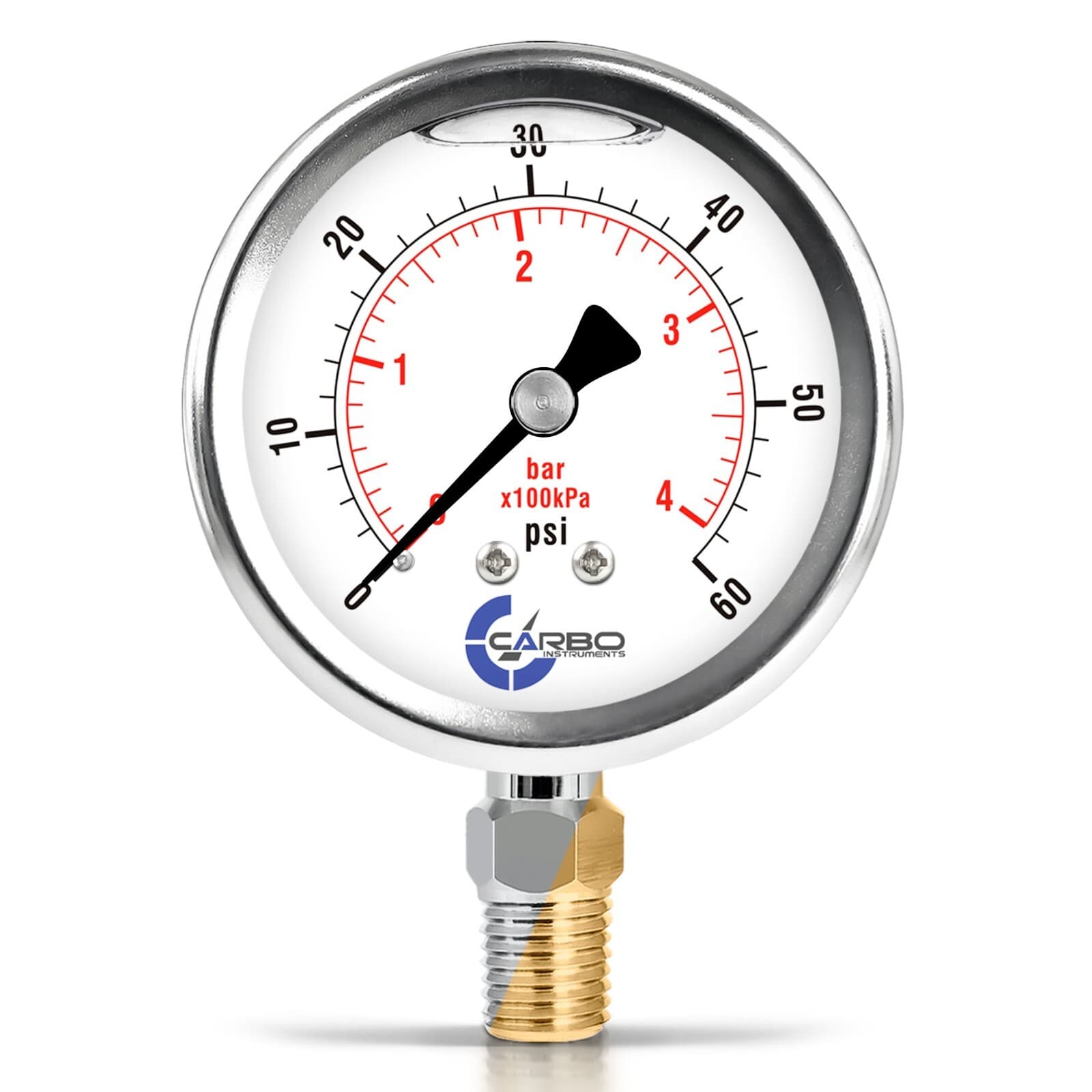 2-1/2" Pressure Gauge, Stainless Steel Case, Liquid Filled, Lower Mnt 60 PSI