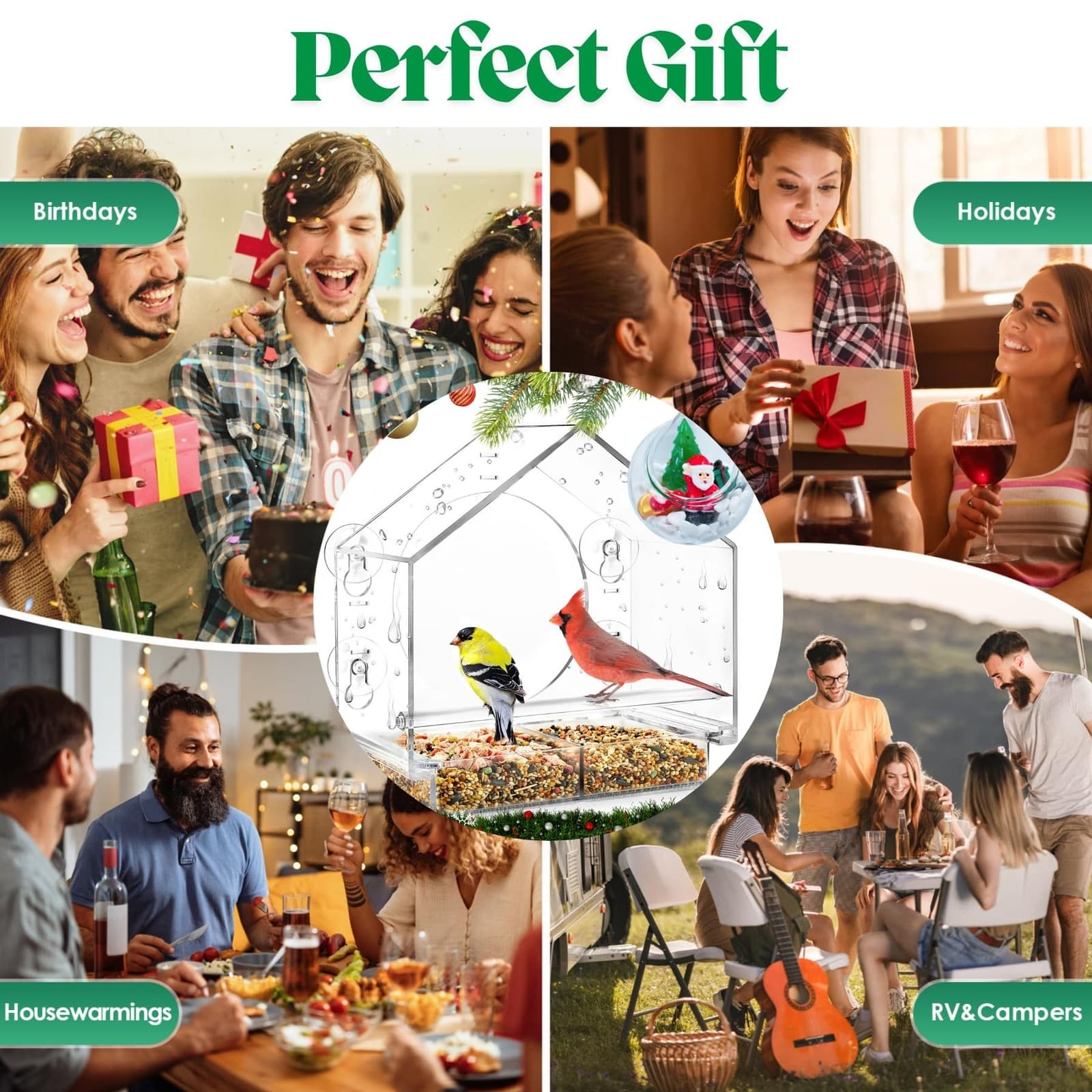 Window Bird Feeder with 4 Strong Suction Cups, DIY Glass Ornament Bird Feeder... 6