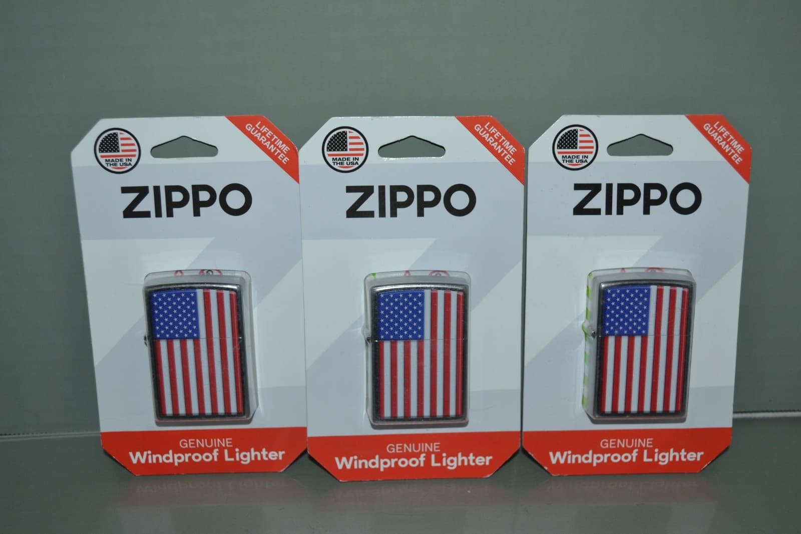 (3) Zippo Windproof American Flag Lighter, Patriotic
