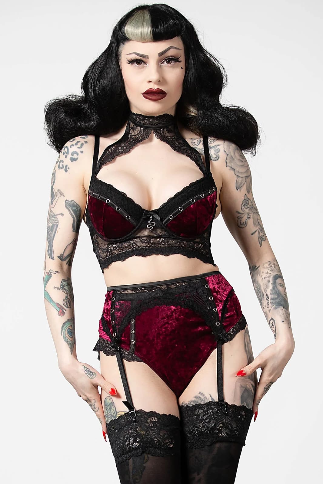 KILLSTAR Mercy Lace Garter Belt In Red 4