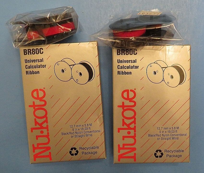 TWO New Nu-kote Calculator/Adding Machine Ribbons-Twin Spool Black & Red #BR80C