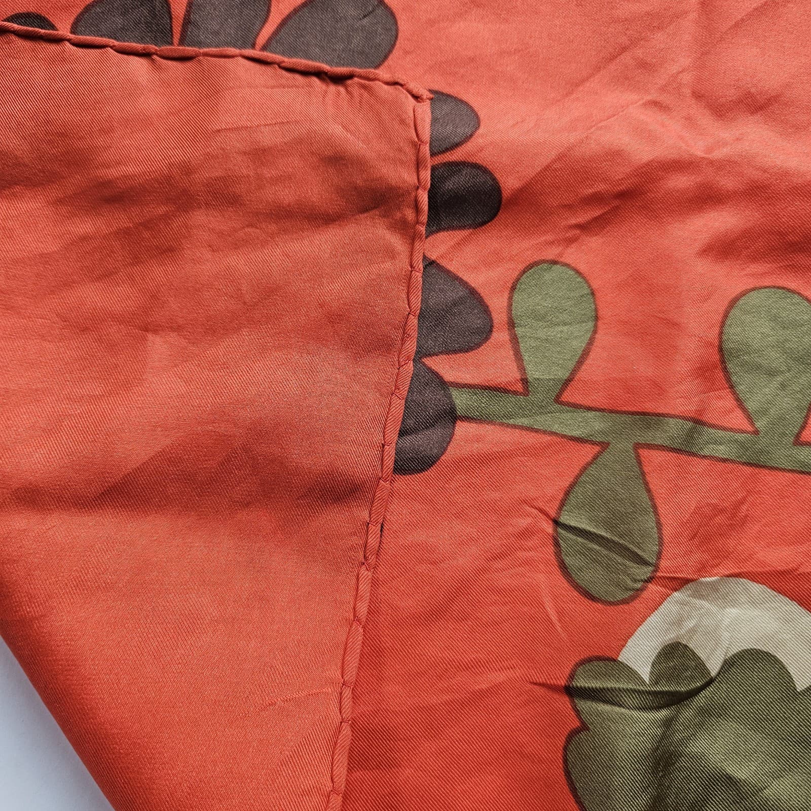 Vintage 1960-70s MOD Silk Scarf  Orange Flowers Hand Rolled Hem 29" Square 2