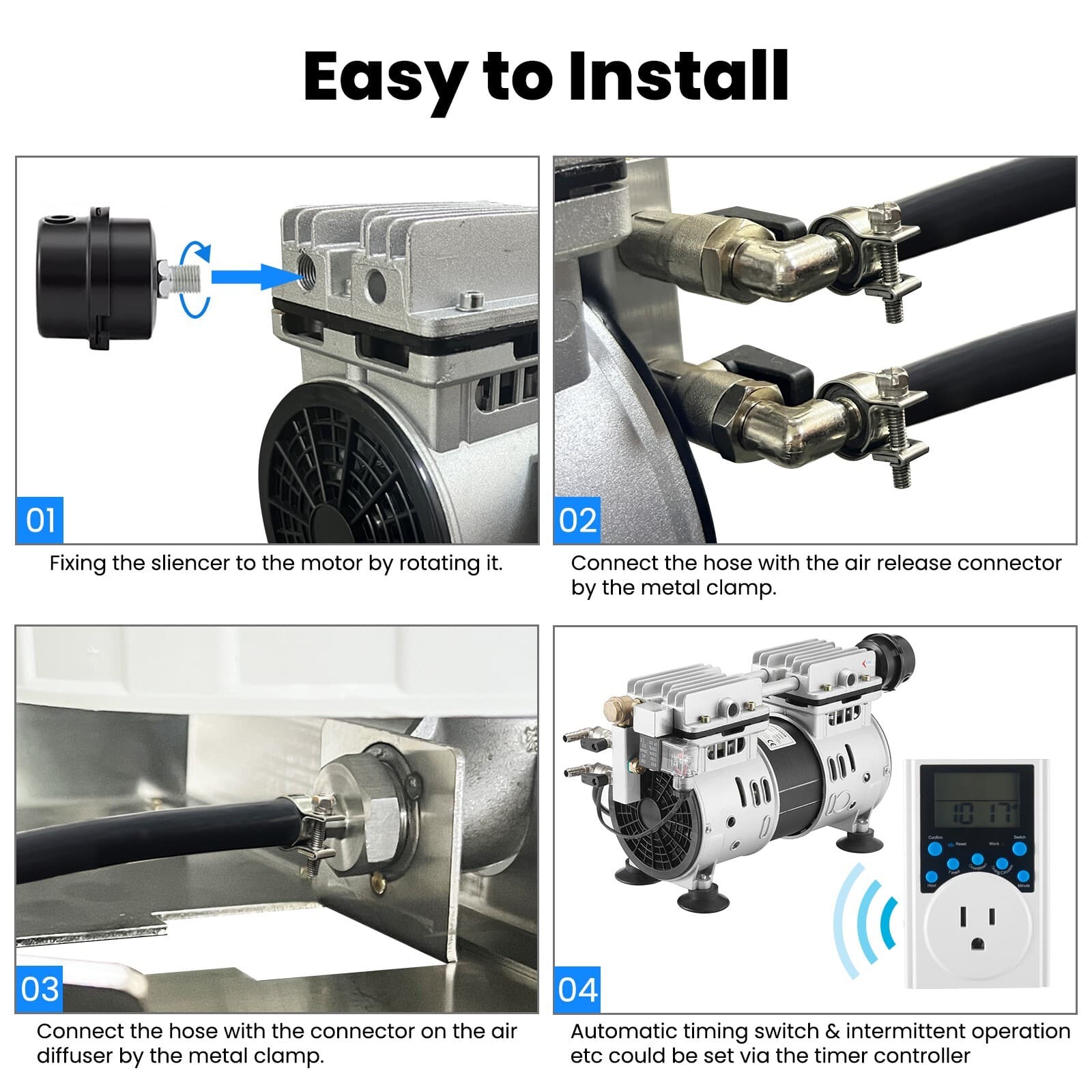 3/4 HP Pond Lake Aeration System Up to 3 Acre Compressor 2x 100Ft Weighted Tube 6