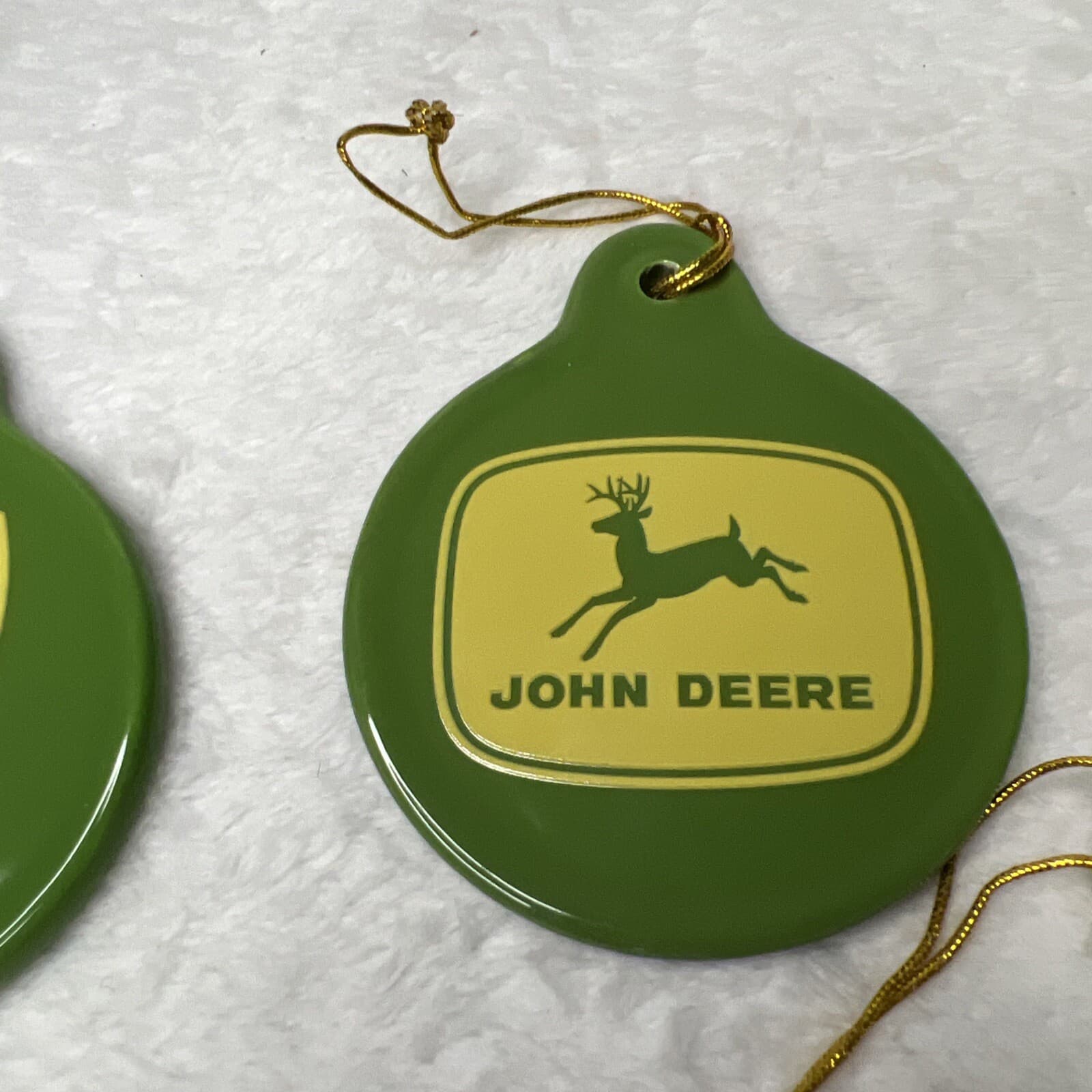 Lot 4 John Deere Ceramic Christmas Tree Ornament Disc 2007 Double Sided Mint 4
