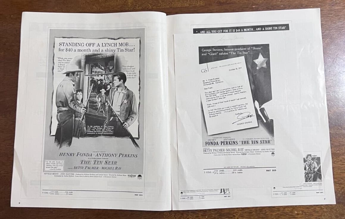 THE TIN STAR 1957 MOVIE PRESSBOOK HENRY FONDA ANTHONY PERKINS 2