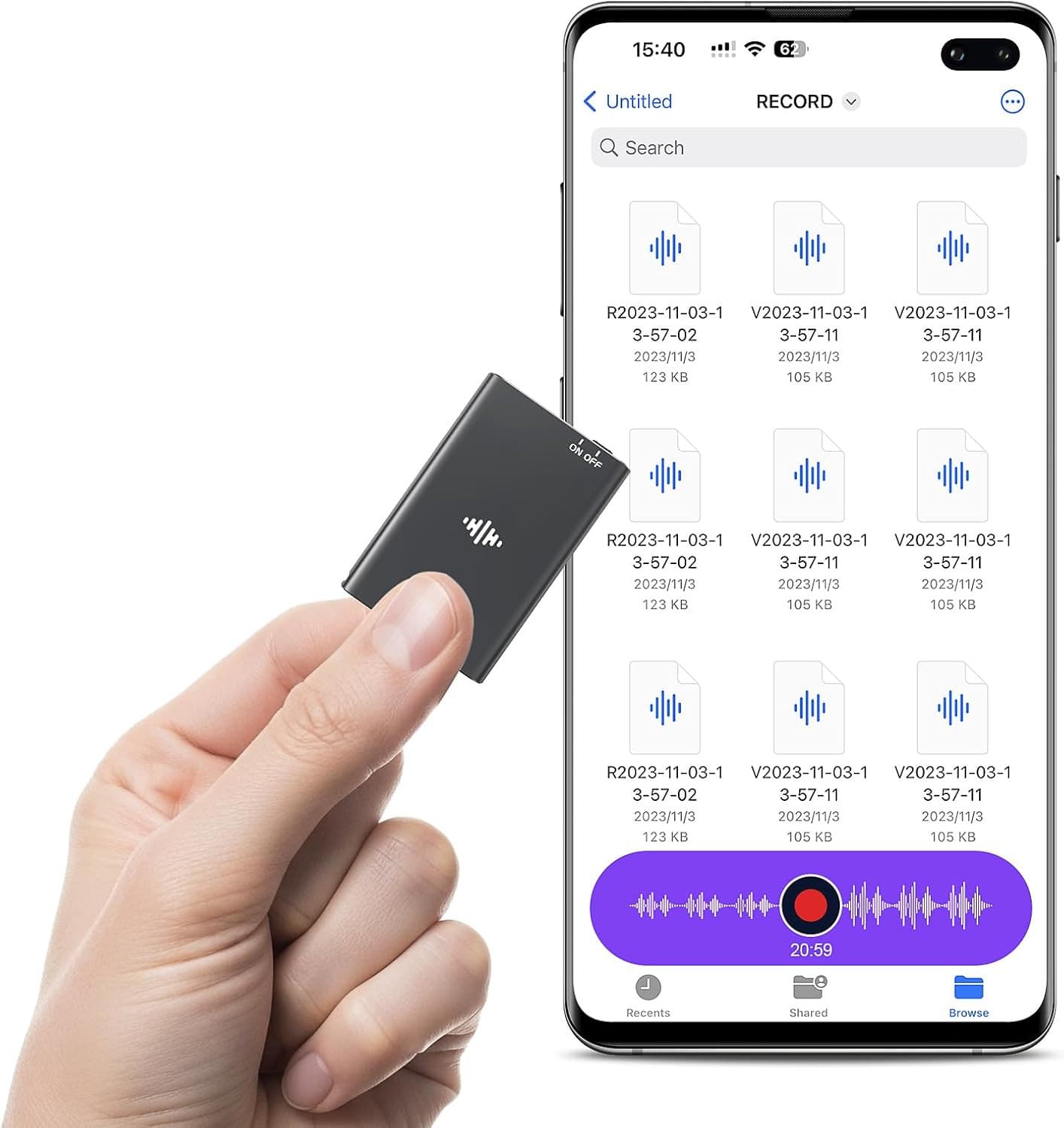 64GB Magnetic Voice Recorder - Voice Activated Recorder Ai-Intelligent Noise Re