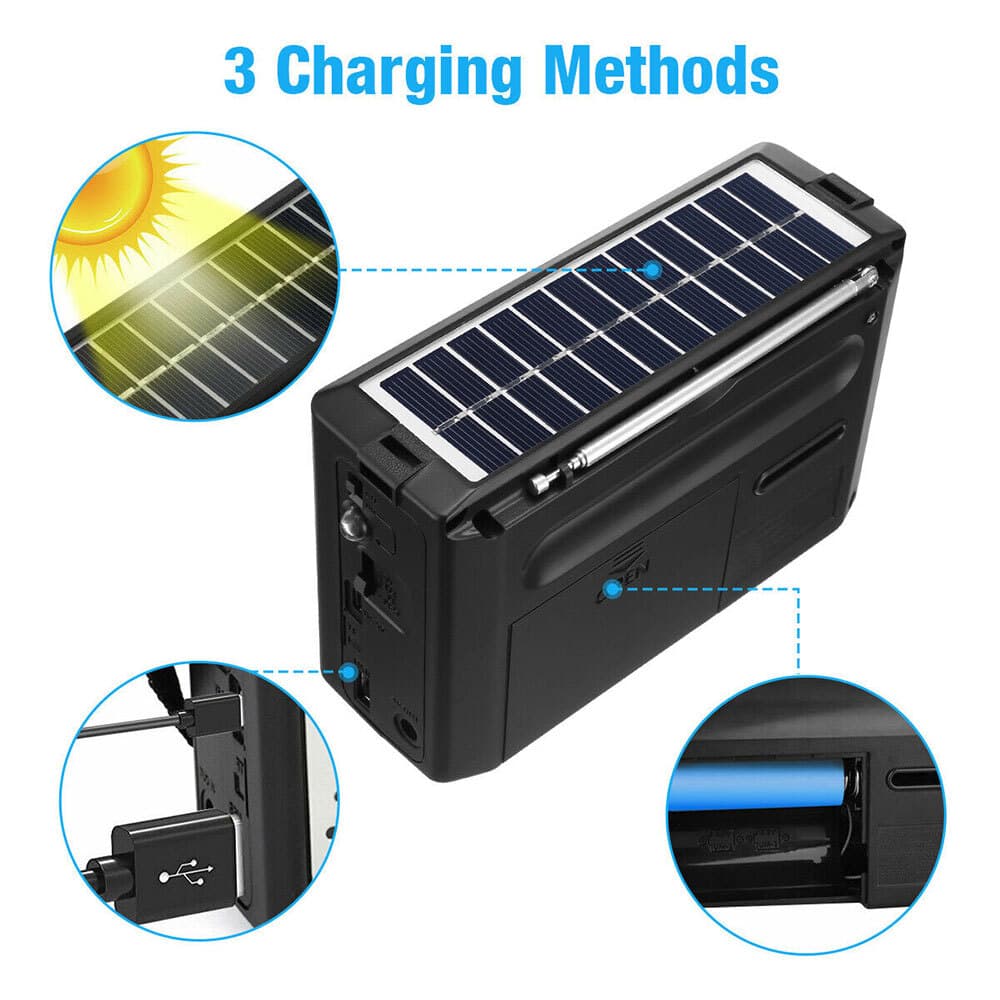 Solar Portable FM/AM SW Radio Digital Bluetooth Speaker MP3 Player Rechargeable 6