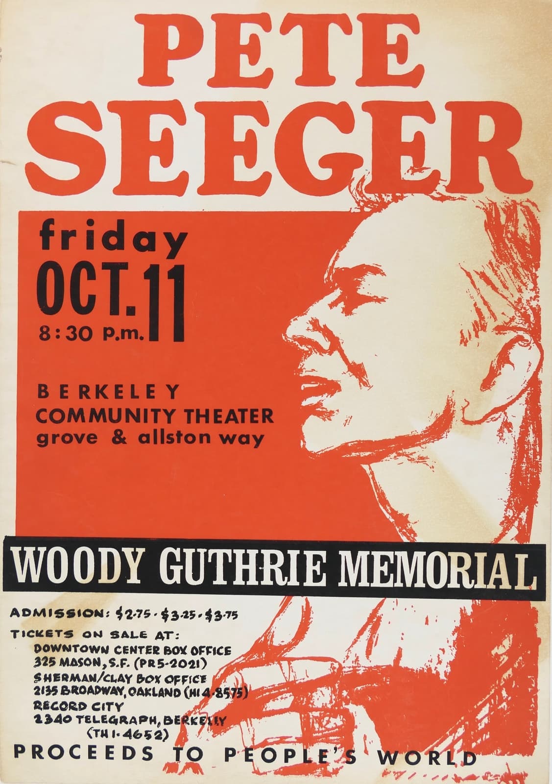 1968 PETE SEEGER "WOODY GUTHRIE MEMORIAL" CONCERT POSTER