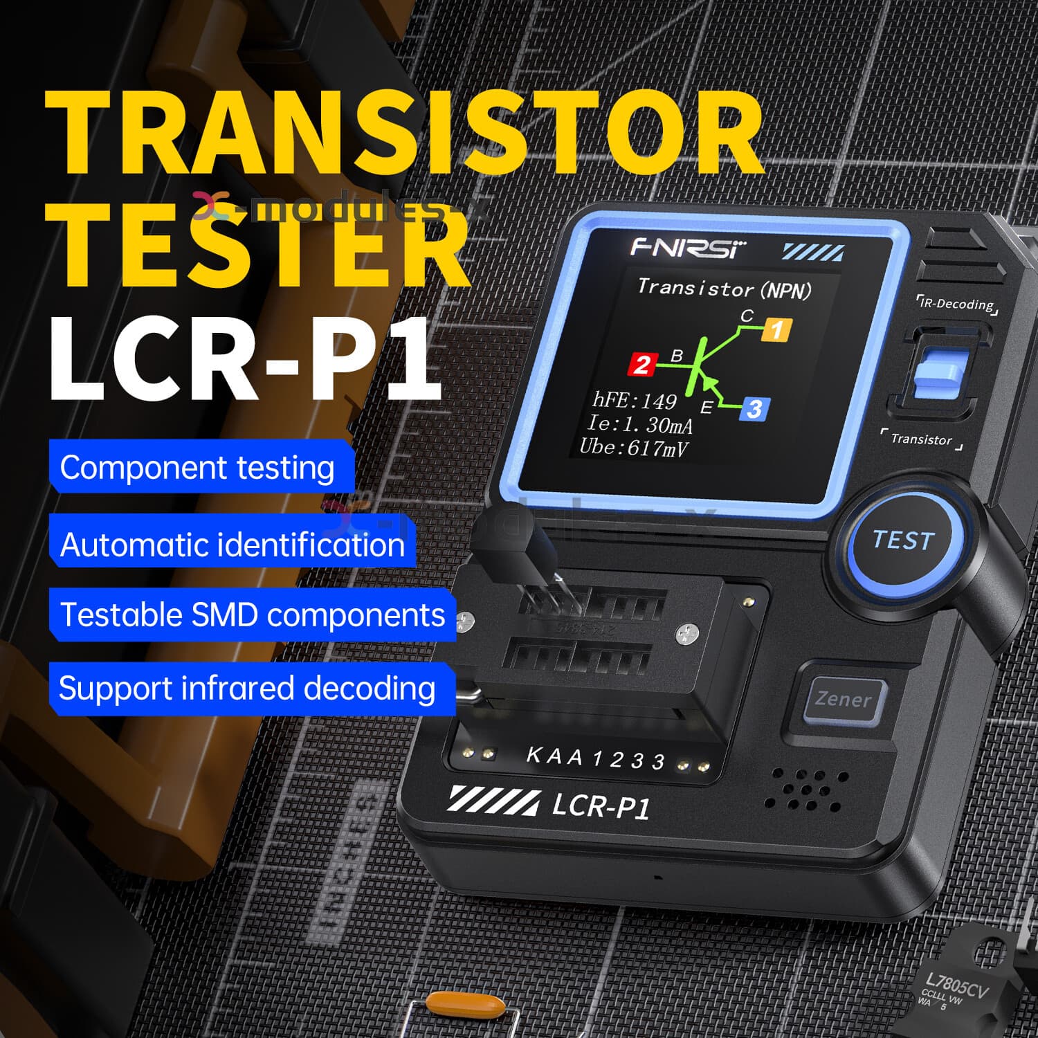 FNIRSI LCR-P1 Transistor Tester Multifunction LCR ESR NPN PNP SMD Test Meter DIY 4