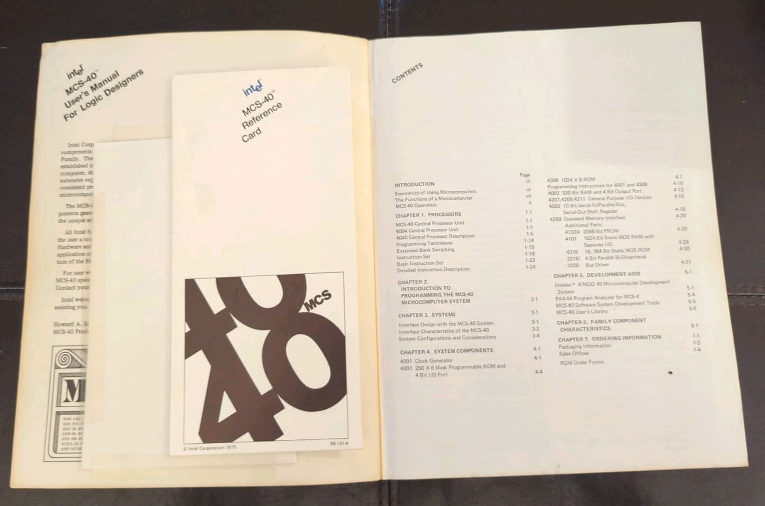 Intel MCS-40 User's Manual 1975 PB 2nd Edition, 3rd Printing w/ Reference Card  3