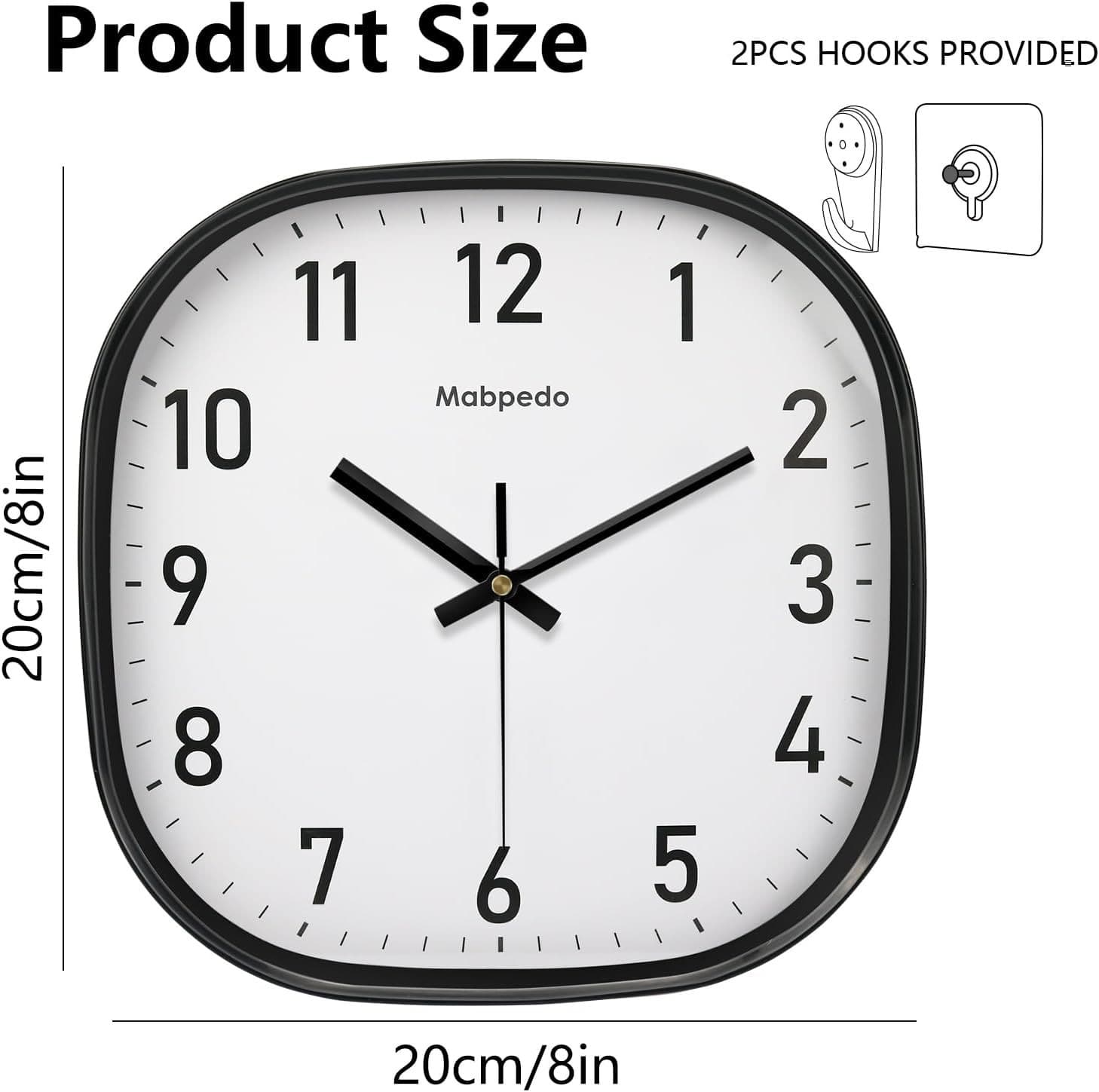 Small Wall Clock 8 Inch Silent Non Ticking Battery Operated Clock, Square Analog 2