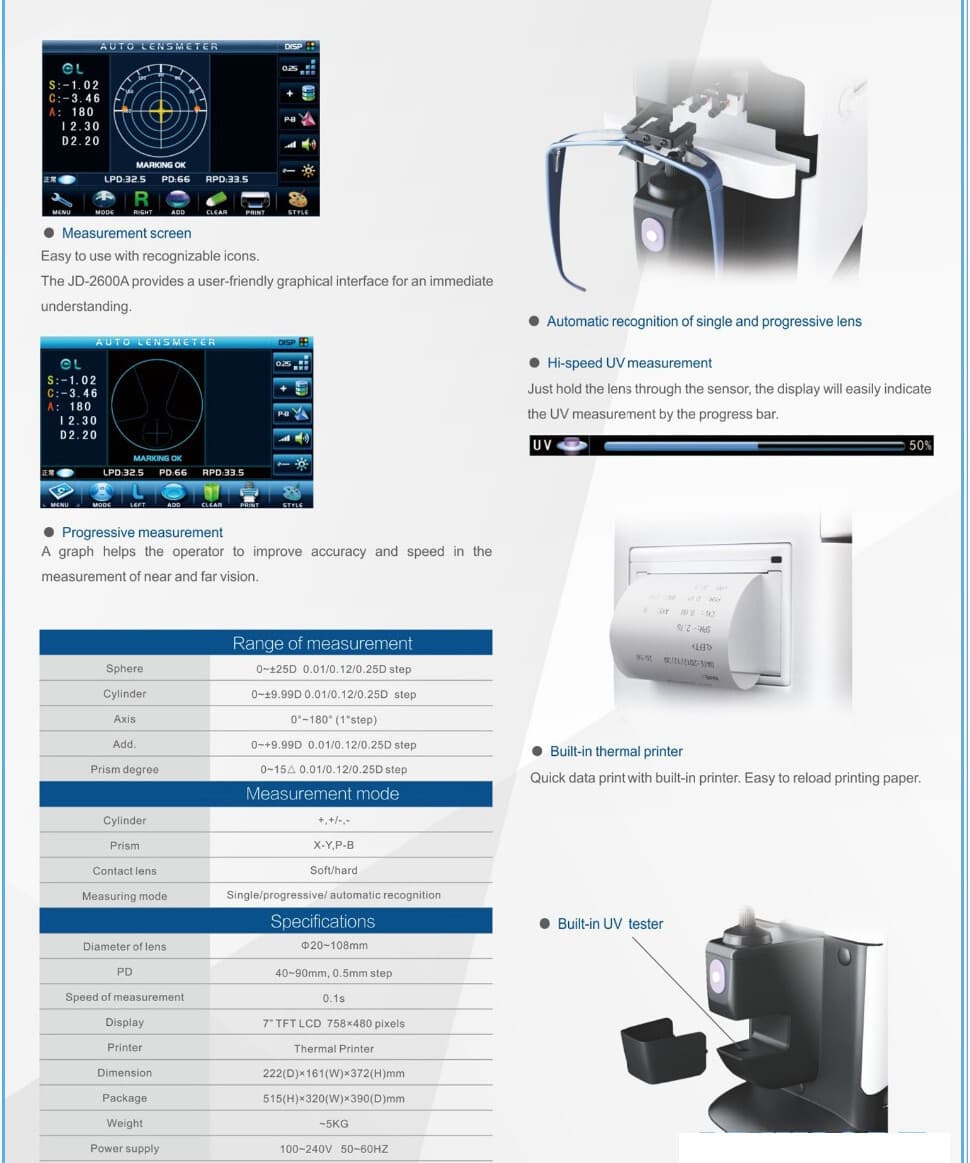 7'' Touch Screen  Digital Auto Lensmeter Lensometer Focimeter Lens Meter Printer 3