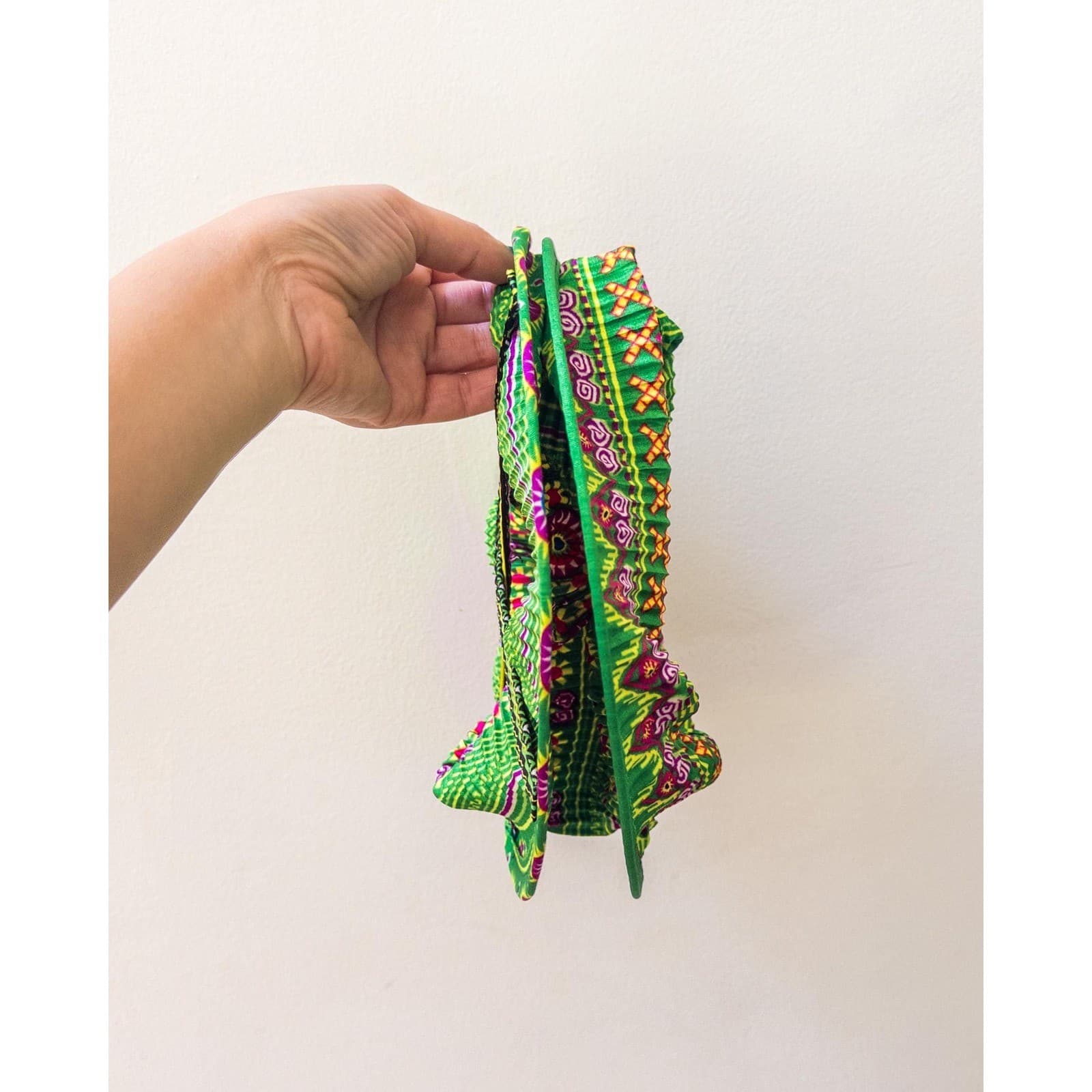 Handmade Hmong Fabric Lantern: Green Boho Hanging Light, Vietnamese Home Decor 6