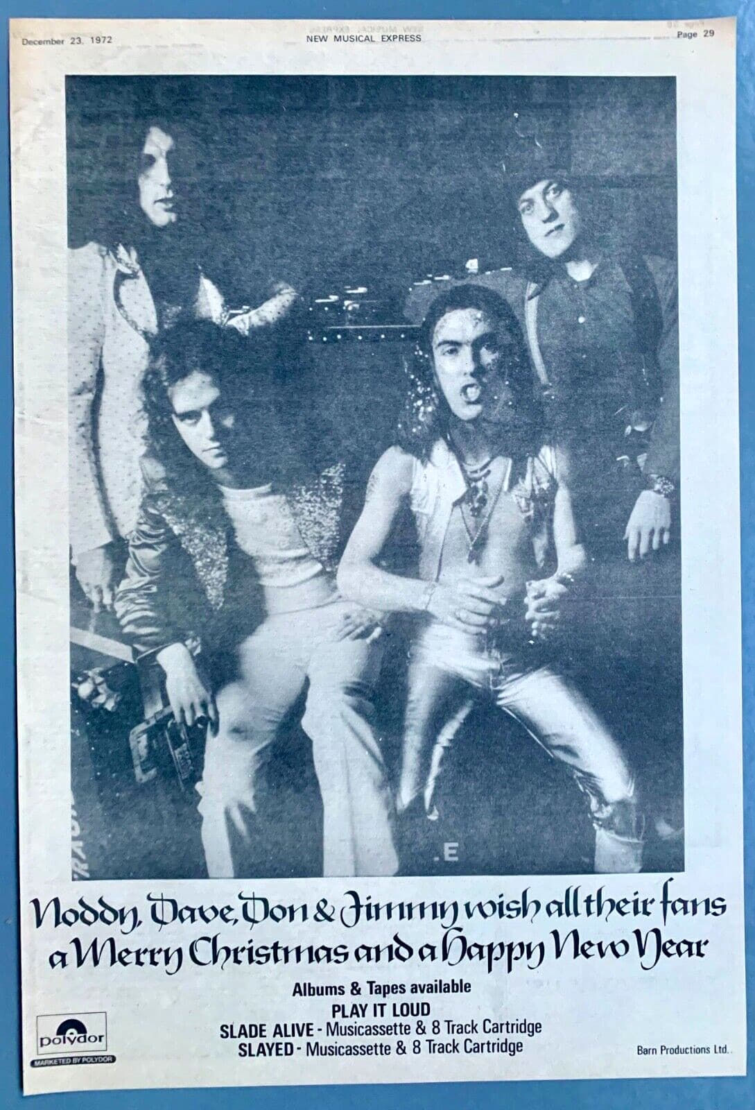 SLADE vintage 1972 POSTER ADVERT MERRY CHRISTMAS Alive HAPPY NEW YEAR Slayed 2